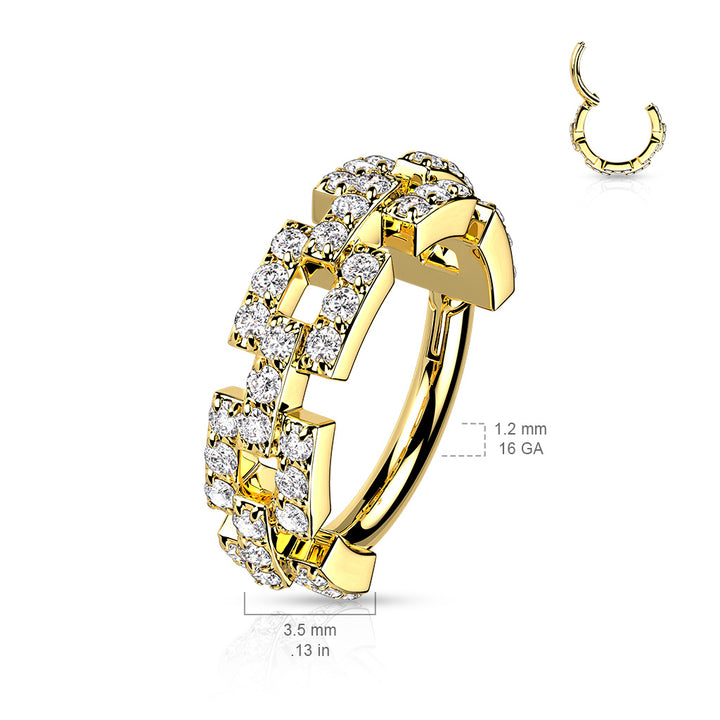 316L Surgical Steel Gold PVD White CZ Chain Link Hinged Clicker Cartilage Hoop - Pierced Universe