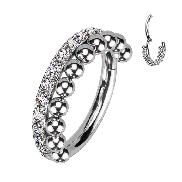 316L Surgical Steel Beaded White CZ Hinged Clicker Hoop - Pierced Universe
