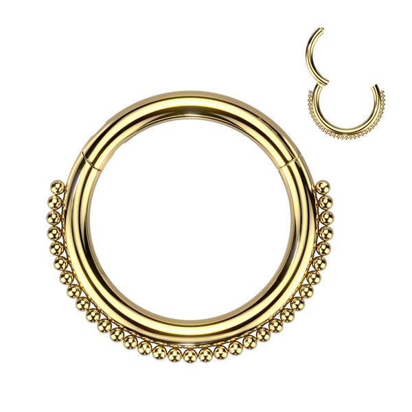 316L Surgical Steel Gold PVD Dainty Beaded Hinged Clicker Hoop - Pierced Universe