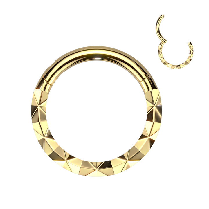 316L Surgical Steel Gold PVD Textured Pattern Septum Daith Hinged Clicker Hoop - Pierced Universe