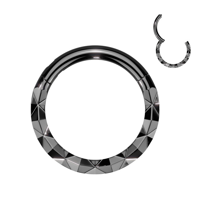 316L Surgical Steel Black PVD Textured Pattern Septum Daith Hinged Clicker Hoop - Pierced Universe