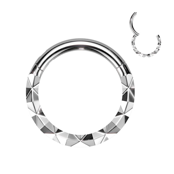 316L Surgical Steel Textured Pattern Septum Daith Hinged Clicker Hoop - Pierced Universe