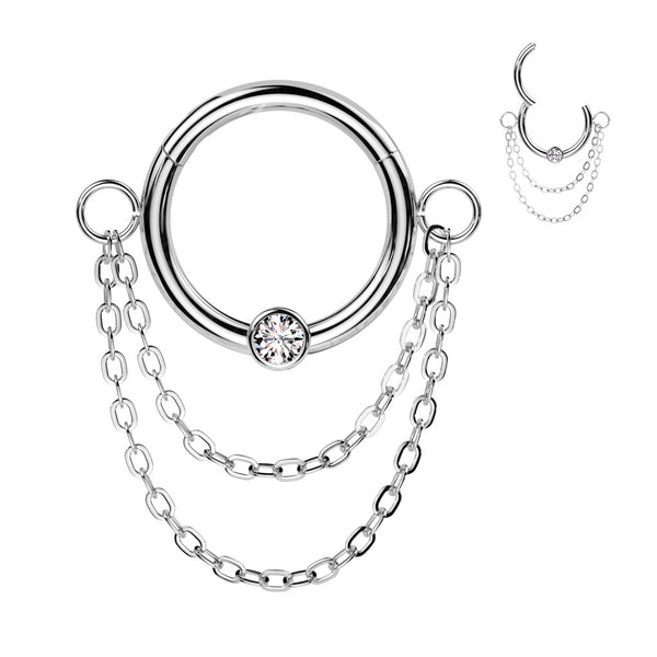 316L Surgical Steel White CZ Double Chain Hinged Clicker Hoop 316L Surgical Steel White CZ Double Chain Hinged Clicker Hoop
