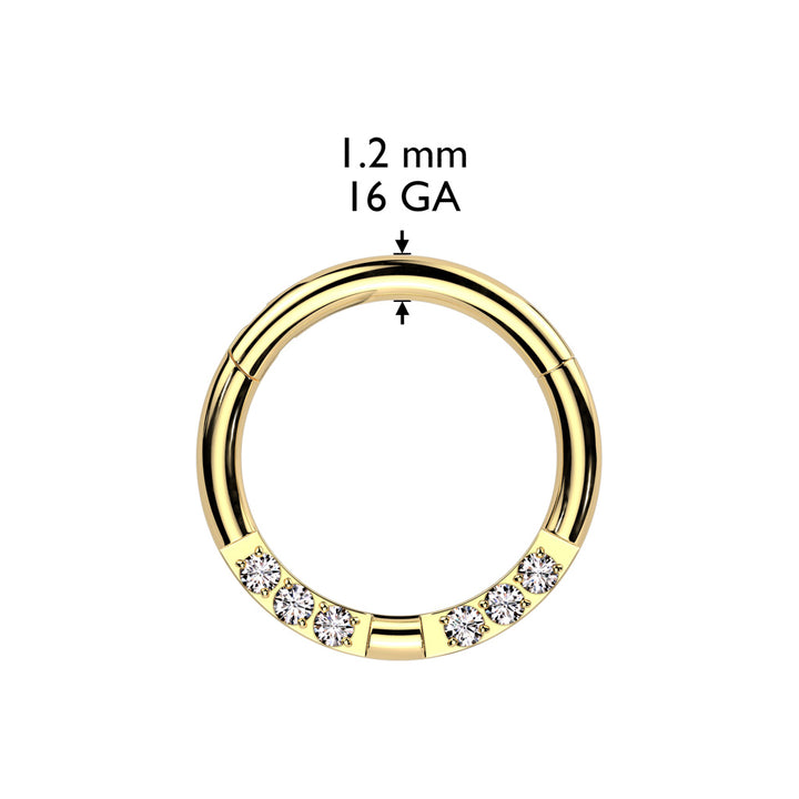 316L Surgical Steel White CZ 6 Gem Pave Hinged Clicker Hoop - Pierced Universe