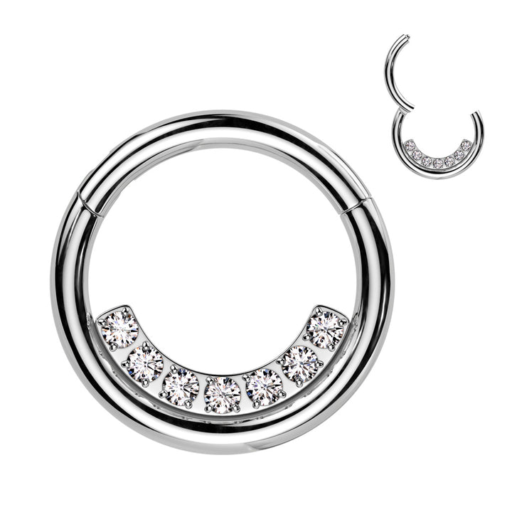 316L Surgical Steel White CZ Pave Line Hinged Clicker Hoop - Pierced Universe