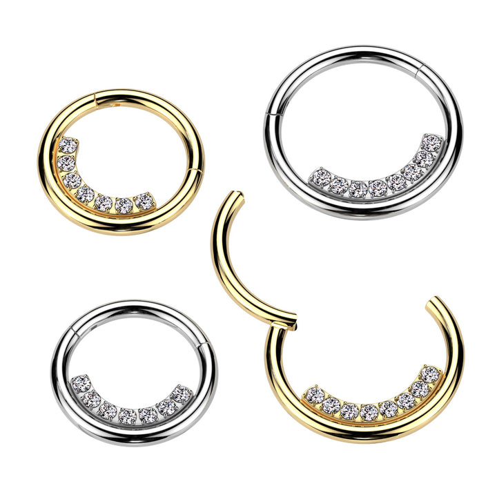 316L Surgical Steel White CZ Pave Line Hinged Clicker Hoop - Pierced Universe