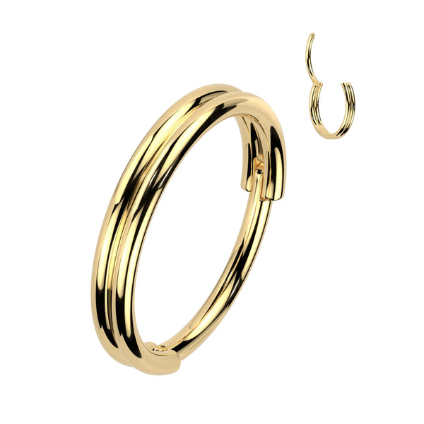 316L Surgical Steel Gold PVD Double Hoop Hinged Clicker Nose Ring - Pierced Universe