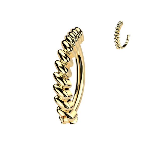 316L Surgical Steel Gold PVD Twisted Hinged Clicker Belly Ring