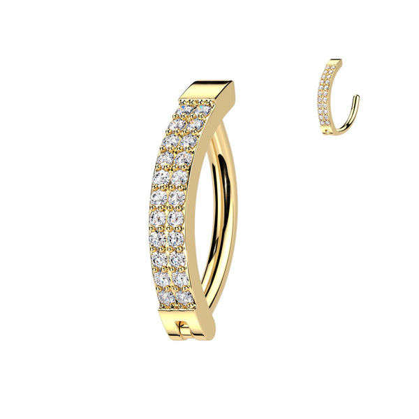 316L Surgical Steel Gold PVD White CZ Double Line Hinged Clicker Belly Ring - Pierced Universe