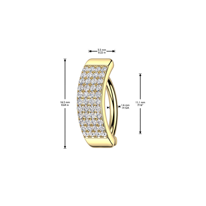 316L Surgical Steel Gold PVD Thick 4 Row White CZ Pave Hinged Clicker Belly Ring - Pierced Universe
