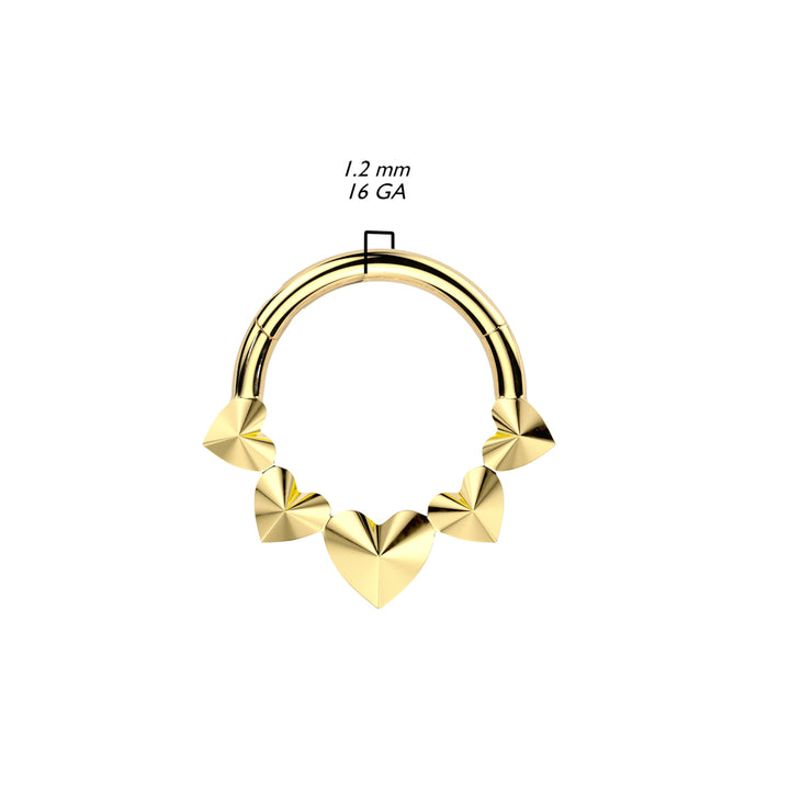 Implant Grade Titanium Gold PVD Heart Shaped Pointed Hinged Hoop Clicker - Pierced Universe