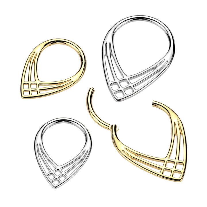 Implant Grade Titanium Gold PVD Art Deco Cross Weave V Shaped Septum Ring Clicker Hoop - Pierced Universe