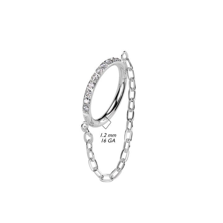 Implant Grade Titanium Gold PVD White CZ Pave Chain Dangle Hinged Clicked Hoop - Pierced Universe
