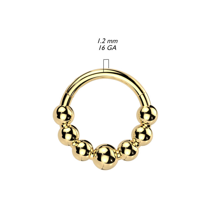 Implant Grade Titanium Gold PVD 7 Bead Hinged Clicker Hoop - Pierced Universe
