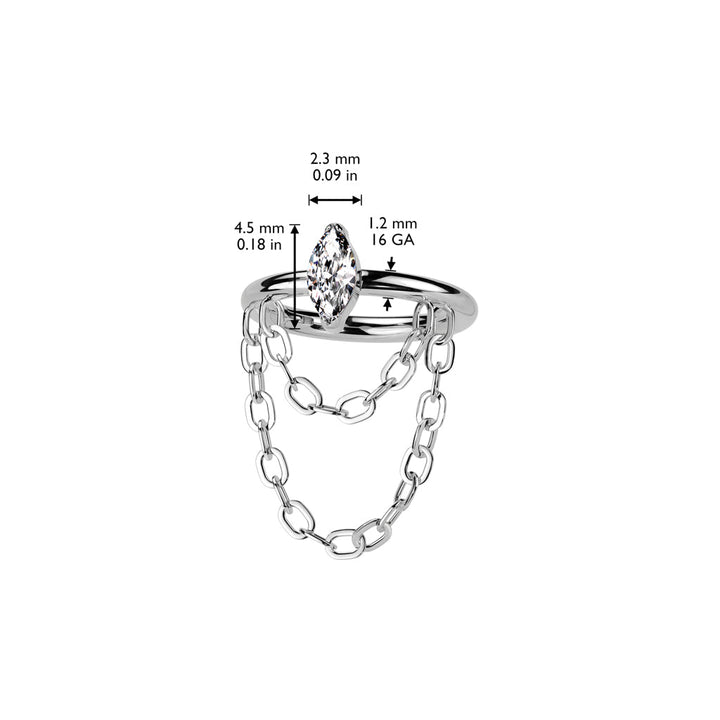 Implant Grade Titanium Gold PVD White CZ Marquise Gem With Chain Helix Hinged Clicker Hoop - Pierced Universe
