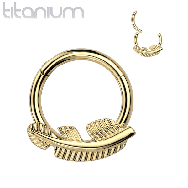 Implant Grade Titanium Gold PVD Feather Hinged Clicker Hoop