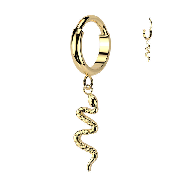 Implant Grade Titanium Gold PVD Snake Dangle Hinged Clicker Hoop