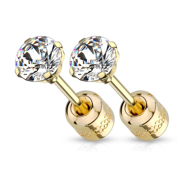 Pair of Screw Back 316L Surgical Steel Rainbow PVD White CZ Stud Earrings Pair of Screw Back 316L Surgical Steel Rainbow PVD White CZ Stud Earrings