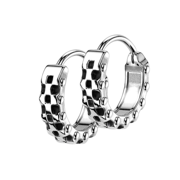 Pair of 316L Surgical Steel 16ga Checkered Print Cut Out Hinged Hoop Earrings