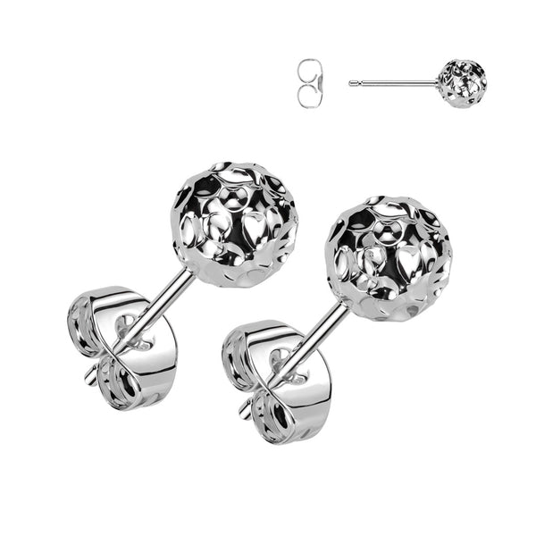 Pair of 316L Surgical Steel Hammered Ball Stud Earrings - Pierced Universe
