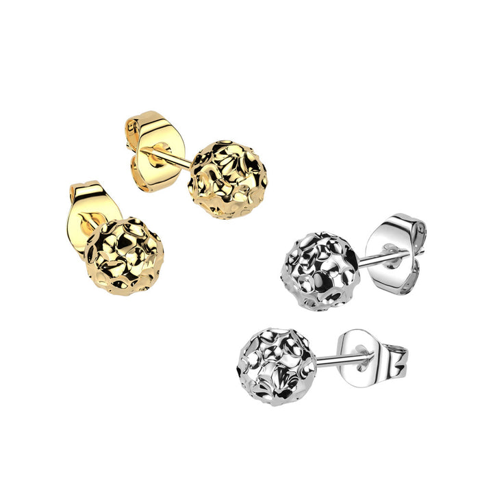 Pair of 316L Surgical Steel Gold PVD Hammered Ball Stud Earrings - Pierced Universe