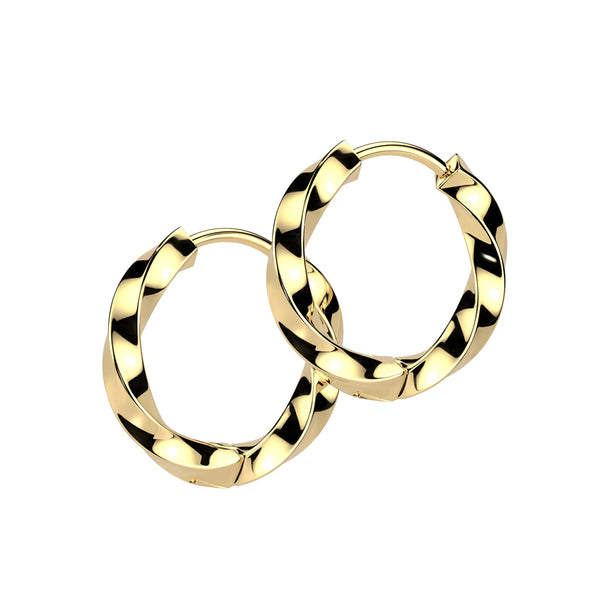 Pair of 316L Surgical Steel Gold PVD Twisted Hoop Earrings