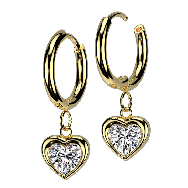 Pair of 316L Surgical Steel Gold PVD Dangle Heart Earrings Pair of 316L Surgical Steel Gold PVD Dangle Heart Earrings