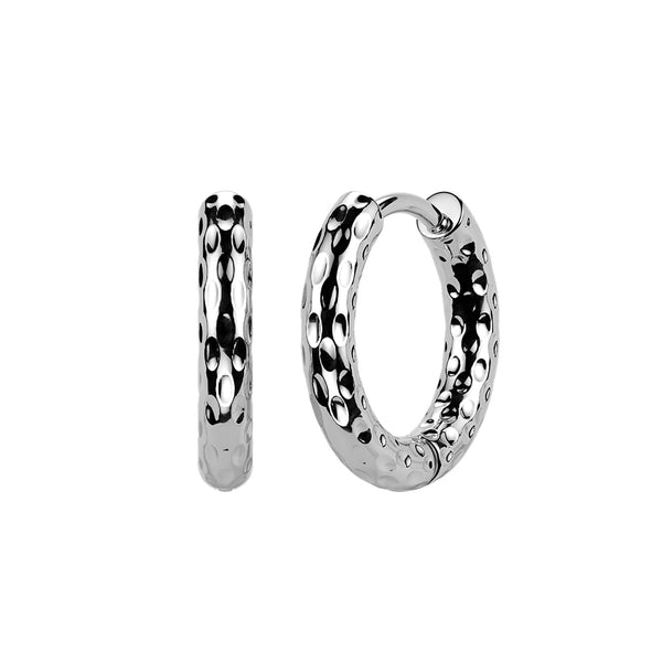 Pair of 316L Surgical Steel Hammered Hinged Hoop Earrings - Pierced Universe