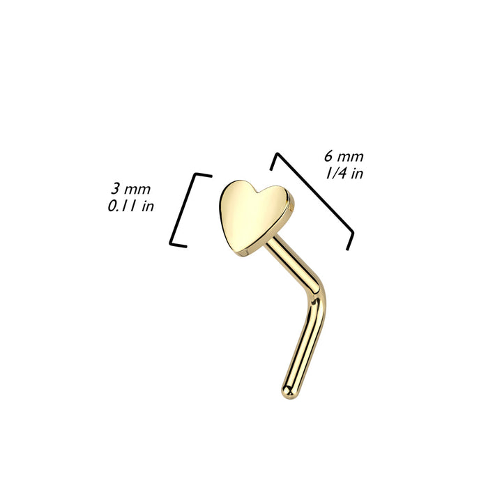 Implant Grade Titanium Gold PVD Heart L-Shaped Nose Ring Stud - Pierced Universe
