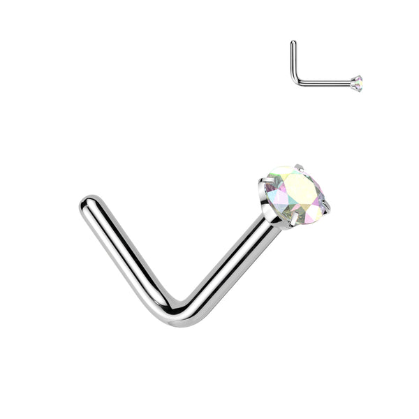 Implant Grade Titanium Aurora Borealis CZ L Shape Nose Stud