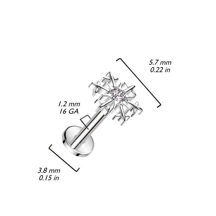 Implant Grade Titanium White CZ Snowflake Flat Back Labret - Pierced Universe