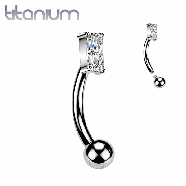Implant Grade Titanium Curved Barbell with Rectangle CZ Top - Pierced Universe