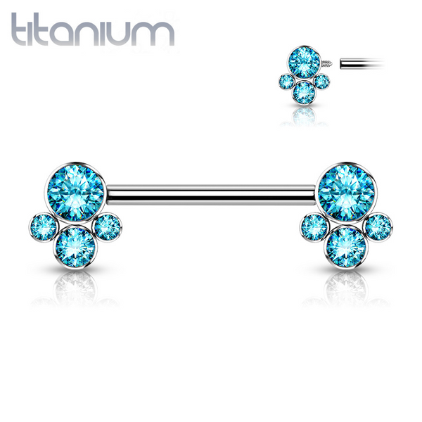 Implant Grade Titanium Internally Threaded Aurora Borealis CZ Cluster Nipple Ring Straight Barbell Implant Grade Titanium Internally Threaded Aurora Borealis CZ Cluster Nipple Ring Straight Barbell