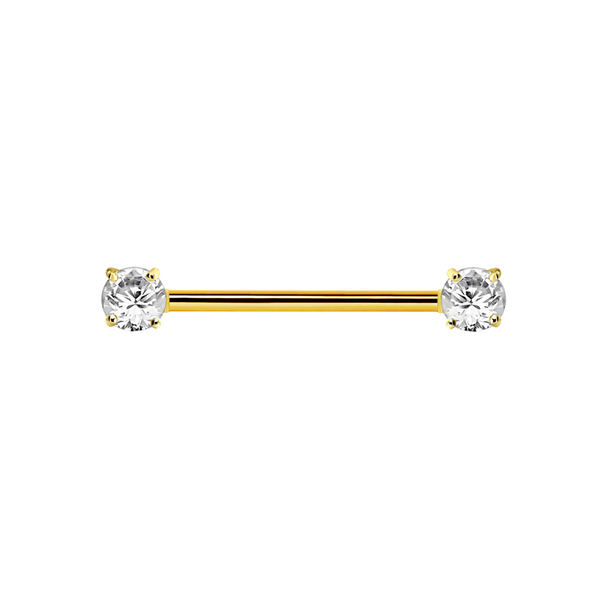 316L Surgical Steel White CZ Prong Straight Barbell Nipple Ring