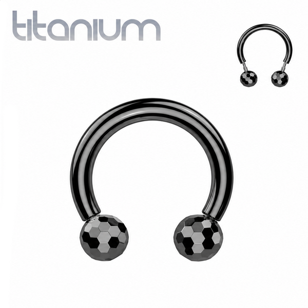 Implant Grade Titanium Black PVD Faceted Glitter Ball Internally Threaded Horseshoe - Pierced Universe