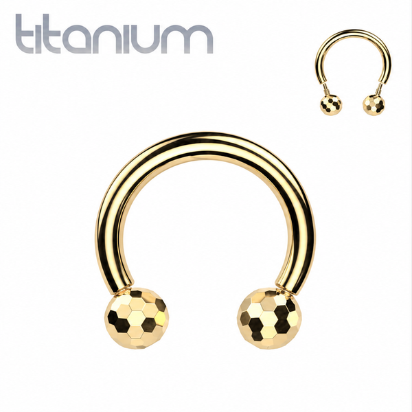 Implant Grade Titanium Gold PVD Faceted Glitter Ball Internally Threaded Horseshoe - Pierced Universe