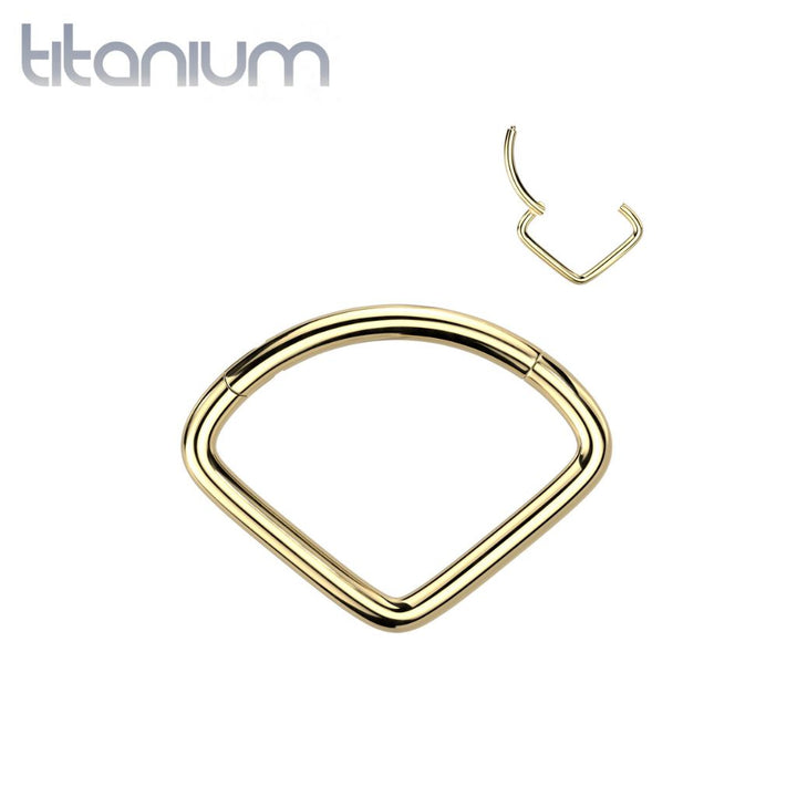 Implant Grade Titanium Gold PVD Wide V Shape Hinged Septum Clicker Hoop - Pierced Universe