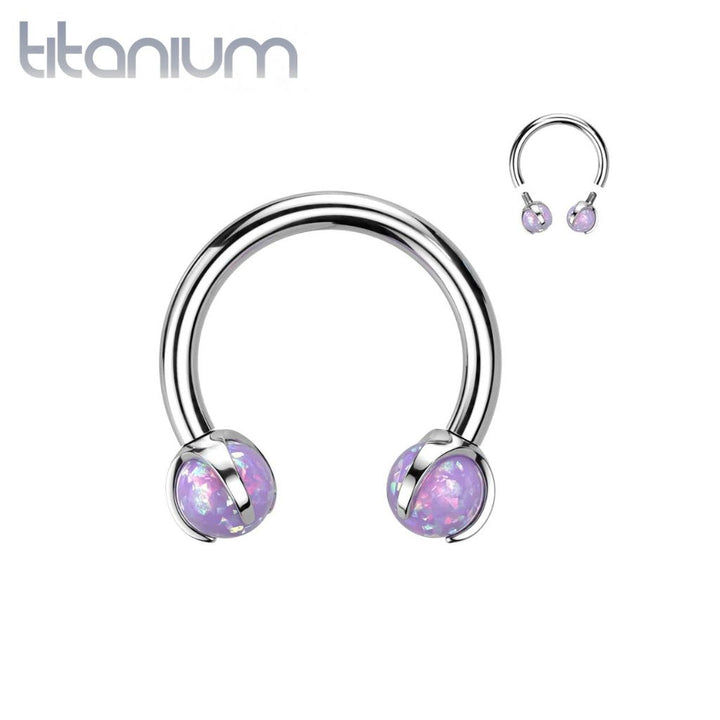 Implant Grade Titanium Purple Opal Internally Threaded Horseshoe - Pierced Universe