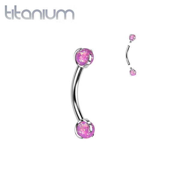 Implant Grade Titanium Pink Opal Internally Threaded Curved Barbell - Pierced Universe