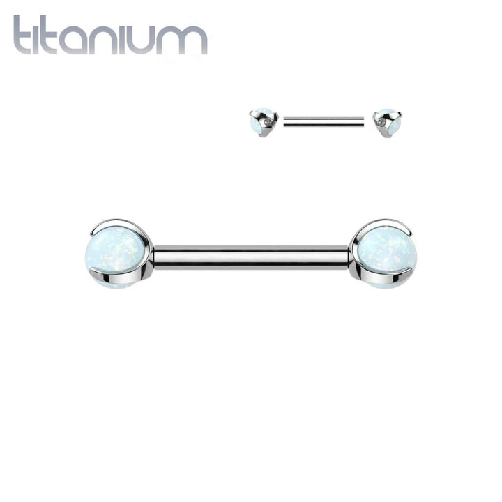 Implant Grade Titanium White Opal Internally Threaded Nipple Ring Straight Barbell - Pierced Universe