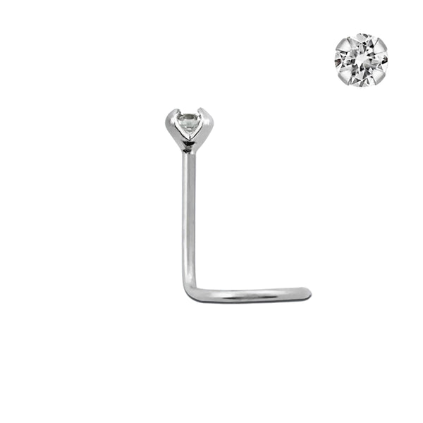 14KT Real White Gold White CZ Gem Nose Screw Ring Pin - Pierced Universe
