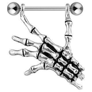 14ga 316L Surgical Steel Hanging Skull Hand Nipple Ring Barbell - Pierced Universe