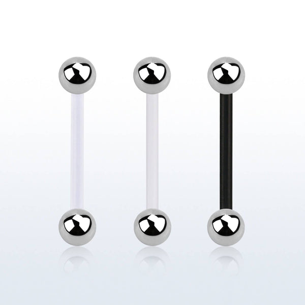 14ga Flexible Acrylic Straight Barbell with Steel Balls - Pierced Universe