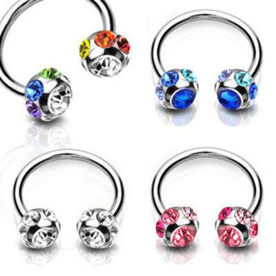 14GA Surgical Steel Horseshoe with Cluster CZ End Balls - Pierced Universe