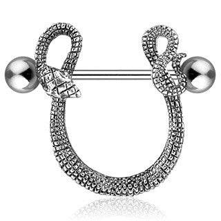 14ga Surgical Steel Slithering Snake Nipple Ring Shield Barbell - Pierced Universe