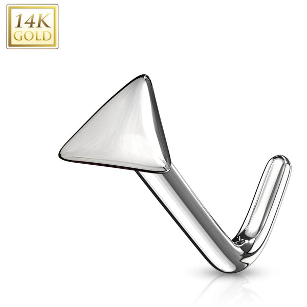 14KT Solid White Gold Flat Triangle Top L Shape Nose Ring Stud - Pierced Universe