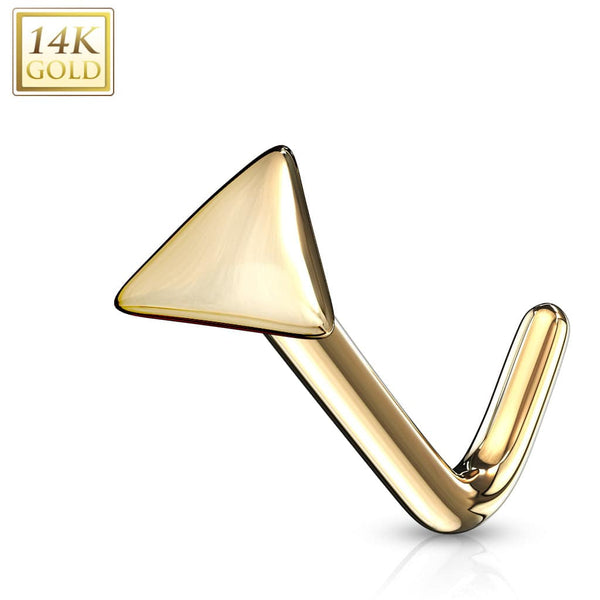 14KT Solid Yellow Gold Flat Triangle Top L Shape Nose Ring Stud - Pierced Universe