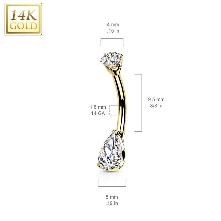 14KT Yellow Gold Pear Shaped White CZ Stud Belly Ring - Pierced Universe