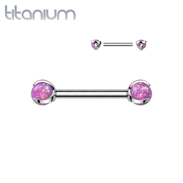 Implant Grade Titanium Pink Opal Internally Threaded Nipple Ring Straight Barbell - Pierced Universe