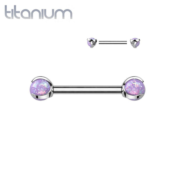 Implant Grade Titanium Purple Opal Internally Threaded Nipple Ring Straight Barbell - Pierced Universe